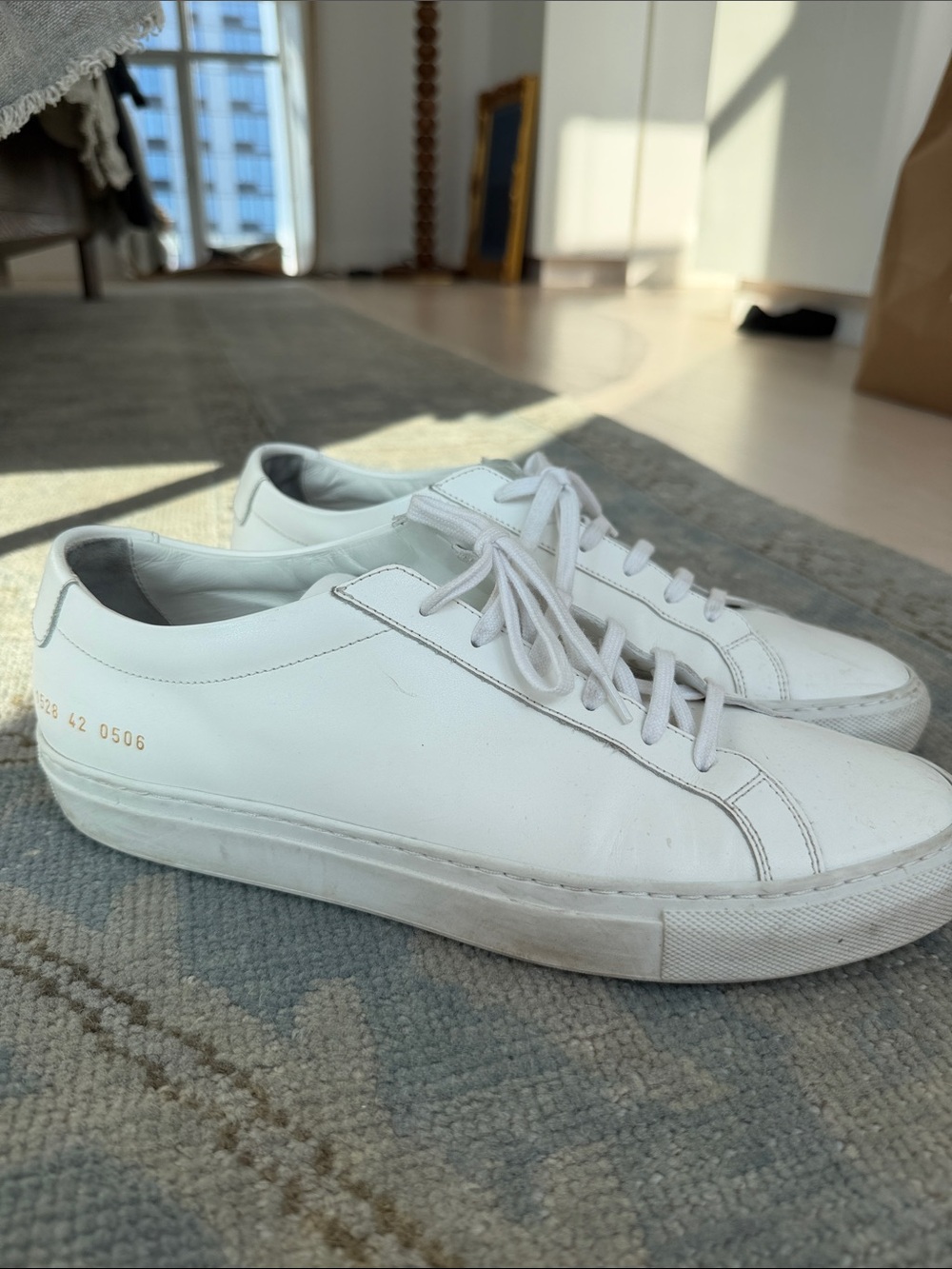 Common Projects White Leather Low-Top Sneaker with Gold Serial